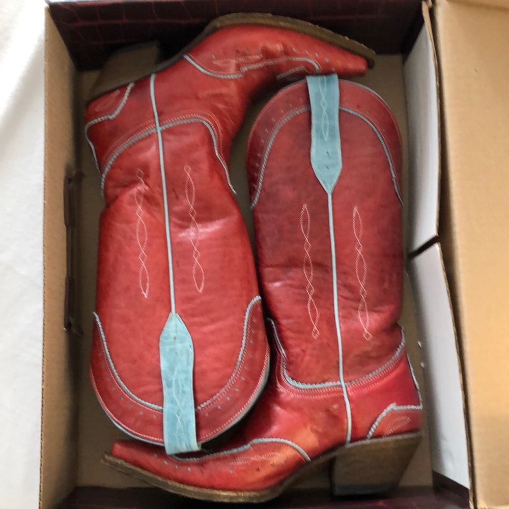 Red And turquoise cowboy boots